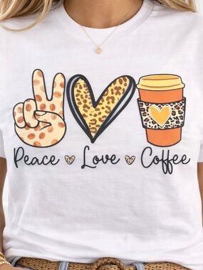 Peace Love Coffee Shirt Cute Graphic Tee Coffee Lover Trendy Mom Shirt summer